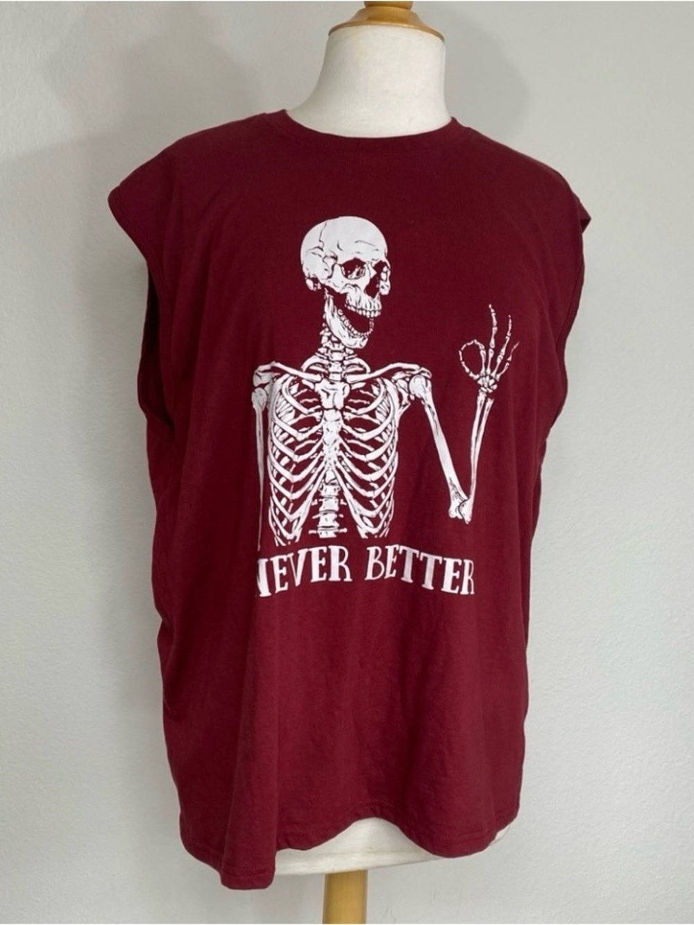Amazon Womens Wine Skeleton Never Better Graphic Crew Muscle Tank Top 2X Casual